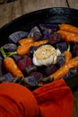 Cooked Root Vegetables in a Cast Iron Skillet Royalty Free Stock Photo