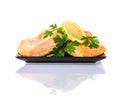 Cooked Salmon Fish Fillet on White Background Royalty Free Stock Photo