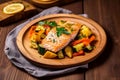 Cooked salmon vegetable food. Generate Ai Royalty Free Stock Photo