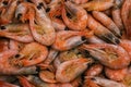 Cooked shrimp close-up. Fresh seafood. Shrimp background. Top view, flat lay Royalty Free Stock Photo