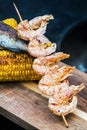 Cooked shrimp on a skewer on the fire Royalty Free Stock Photo
