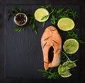 Cooked on steam salmon steak with vegetables Royalty Free Stock Photo