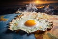 Cooked steaming scrambled eggs on the map, postcard World Food Day AI Generative Royalty Free Stock Photo