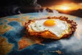Cooked steaming scrambled eggs on the map, postcard World Food Day AI Generative Royalty Free Stock Photo