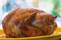 Cooked Turkey on Yellow Platter Closeup