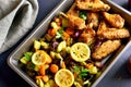 Cooked vegetables with chicken wings Royalty Free Stock Photo