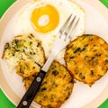 Cooked Vegetarian Bubble And Squeak Cakes With A Fried Egg Royalty Free Stock Photo