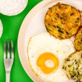 Cooked Vegetarian Bubble And Squeak Cakes With A Fried Egg Royalty Free Stock Photo