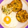 Cooked Vegetarian Bubble And Squeak Cakes With A Fried Egg Royalty Free Stock Photo