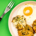 Cooked Vegetarian Bubble And Squeak Cakes With A Fried Egg Royalty Free Stock Photo