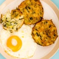 Cooked Vegetarian Bubble And Squeak Cakes With A Fried Egg Royalty Free Stock Photo