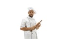 Cooker, chef, baker in uniform isolated on white background, gourmet.