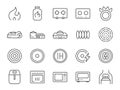 Cooker and flame icon set. It included fire, stoves, cooking hobs, hob, microwave and more icons. Editable Stroke. Royalty Free Stock Photo