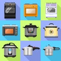 Cooker icon set, flat style Royalty Free Stock Photo