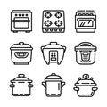 Cooker icon set, outline style