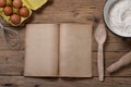 Cookery book with blank pages with ingredients for baking Royalty Free Stock Photo