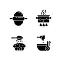 Cookery instructions black glyph icons set on white space