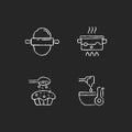 Cookery instructions chalk white icons set on dark background