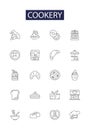 Cookery line vector icons and signs. Chefs, Recipes, Cuisine, Baking, Kitchen, Meals, Grill, Toast outline vector