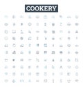 Cookery vector line icons set. Ingredients, Recipe, Measurement, Techniques, Tools, Flavorings, Seasonings illustration