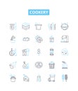 Cookery vector line icons set. Ingredients, Recipe, Measurement, Techniques, Tools, Flavorings, Seasonings illustration