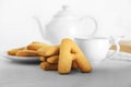 Cookie alphabet and tea Royalty Free Stock Photo