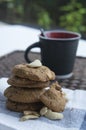 Cookie biscuit baked breakfast meal cashew coffee concept Royalty Free Stock Photo