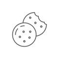 Cookie with chocolate chips editable line icon - bakery or confectionery pixel perfect vector illustration. Royalty Free Stock Photo