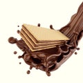 Cookie Chocolate wafer with chocolate syrup splashing. Royalty Free Stock Photo