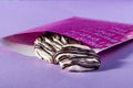 Cookie chocolate white in background purple Royalty Free Stock Photo