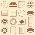 Cookie, cracker and biscuit, silhouette icon collection set Royalty Free Stock Photo