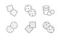 Cookie doodle illustration including icons - fresh sugar biscuit, crisp cracker, glass of milk, pastry, snack. Thin line