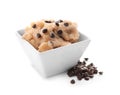 Cookie dough with chocolate chips in bowl Royalty Free Stock Photo