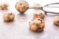 Cookie dough with chocolate chips and scoop Royalty Free Stock Photo