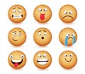 Cookie emojis vector set design. Cookies emoji characters in crazy, sad and scared facial expressions for funny and cute ginger.