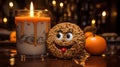 Cookie with Eyes Watching a Burning Candle