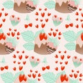 Cookie, hearts and strawberry in a seamless pattern design Royalty Free Stock Photo