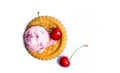 Cookie with ice cream and cherry isolated Royalty Free Stock Photo