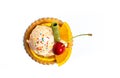 Cookie with ice cream and cherry isolated Royalty Free Stock Photo