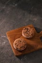 Cookie Ice Cream Sandwich Isolated on rustic wooden table Royalty Free Stock Photo