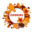 Cookie isolated round emblem bakery or pastry food
