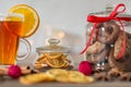 Cookie jar and tea glass Royalty Free Stock Photo