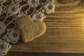 Cookie on Knitted tablecloth and wooden table Royalty Free Stock Photo