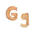 Cookie letter G on white background. Cookie font. Food sign ABC