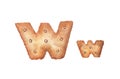 Cookie letter W on white background. Cookie font. Food sign ABC