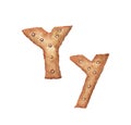 Cookie letter Y on white background. Cookie font. Food sign ABC