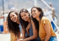 In the cookie of life, friends are the chocolate chips. Shot of a group of young women hanging out together outdoors. Royalty Free Stock Photo