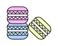 Cookie sandwich. Pink, blue, yellow. Macaroons are stacked in a pyramid. Cartoon style Royalty Free Stock Photo