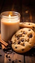 Cookie-scented handmade candles. Cozy photo on a wooden background. AI