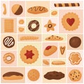 Cookie, sweet food set, assorted sugar snacks, confectionery collection with biscuits